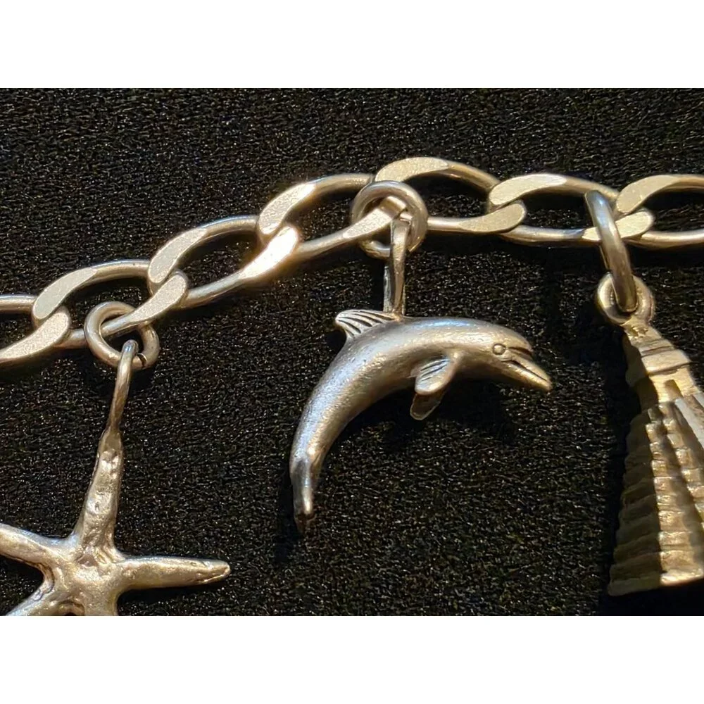 Sterling Silver Mexico Charm Bracelet With Ocean & Travel-Themed Charms‎
